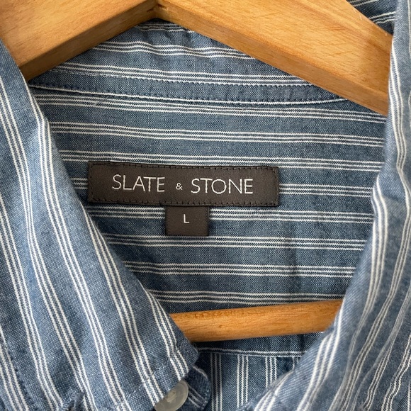 Slate & Stone blue stripe button down short sleeve shirt - Picture 5 of 6